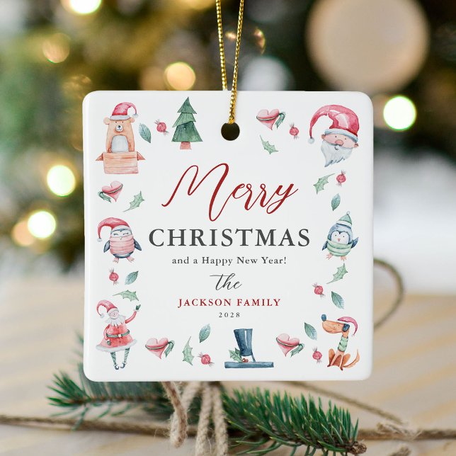 Cute Watercolor Personlig God jul Julgransprydnad Keramik (Skapare uppladdad)
