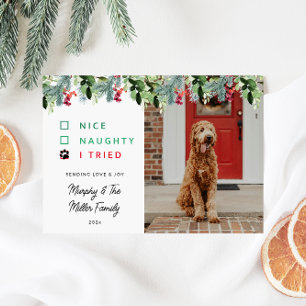 Cute Watercolor Pet Photo jul Julkort