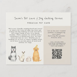 Cute Watercolor Pet Sitter Dog Walker Business Flygblad
