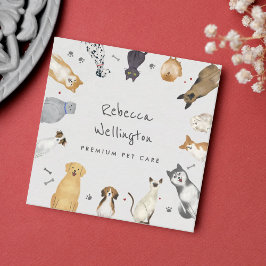 Cute Watercolor Pets Hundar Cats Sitter Dog Walker Fyrkantigt Visitkort
