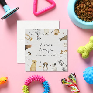 Cute Watercolor Pets Hundar Pet Sitter Dog Walker Fyrkantigt Visitkort