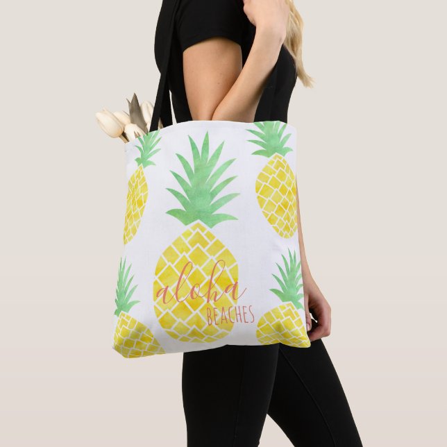 Cute Watercolor Pineapple Aloha Beacher Tygkasse (Närbild)