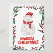 Cute Watercolor Polar Bear God jul
