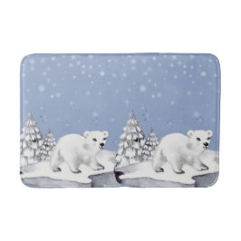 Cute Watercolor Polar Bear Gräs Träd jul Badrumsmatta