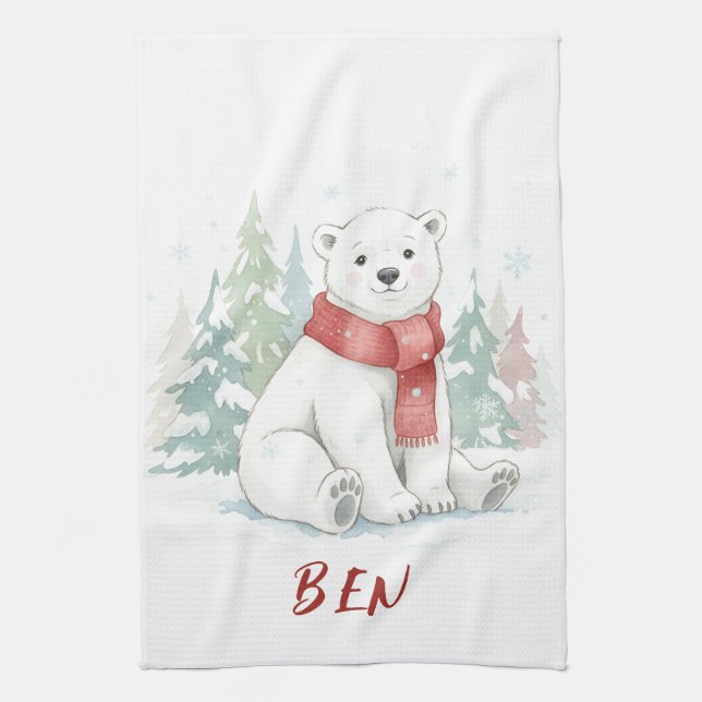 Cute watercolor Polar Bear Kökshandduk (Vertikal)