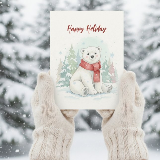 Cute watercolor Polar Bear Winter  Helg Vykort (Skapare uppladdad)