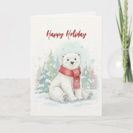 Cute watercolor Polar Bear Winter  Helgkort