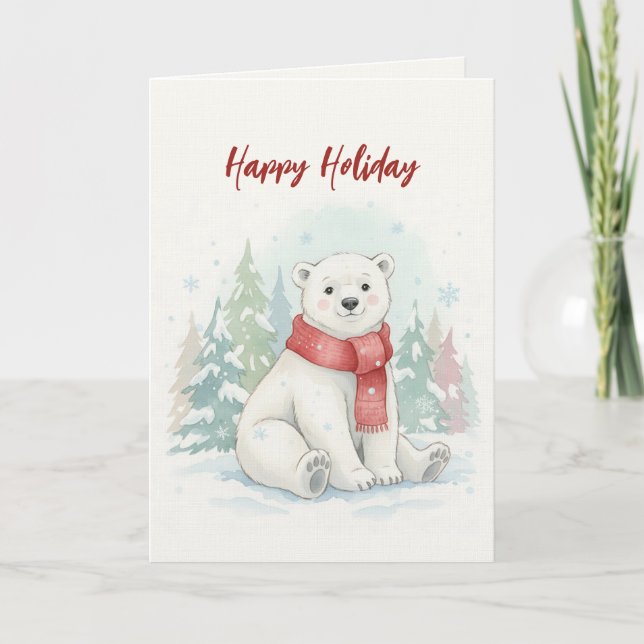 Cute watercolor Polar Bear Winter  Helgkort (Framsida)