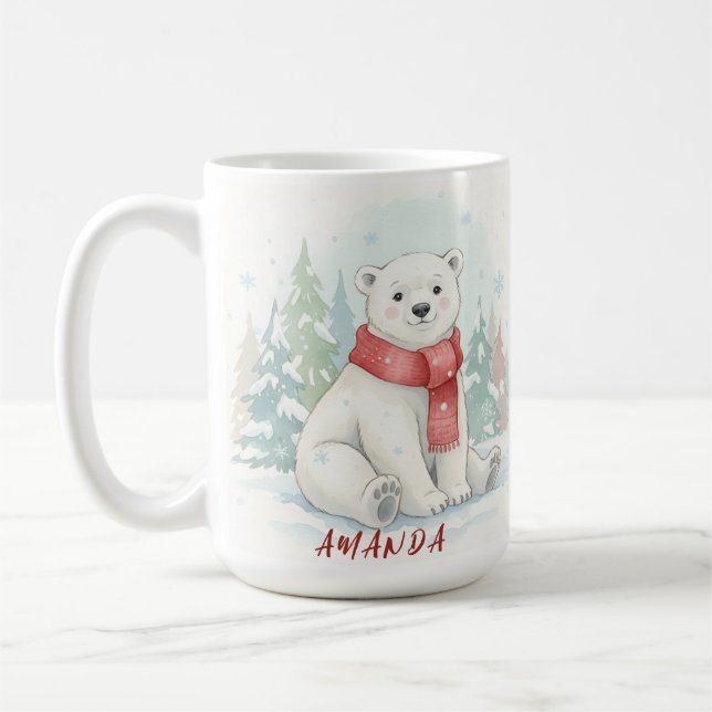 Cute watercolor Polar Bear Winter  Kaffemugg (Vänster)