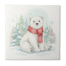 Cute Watercolor Polar Bear Winter 