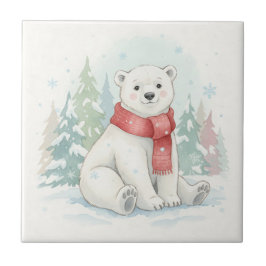 Cute Watercolor Polar Bear Winter  Kakelplatta