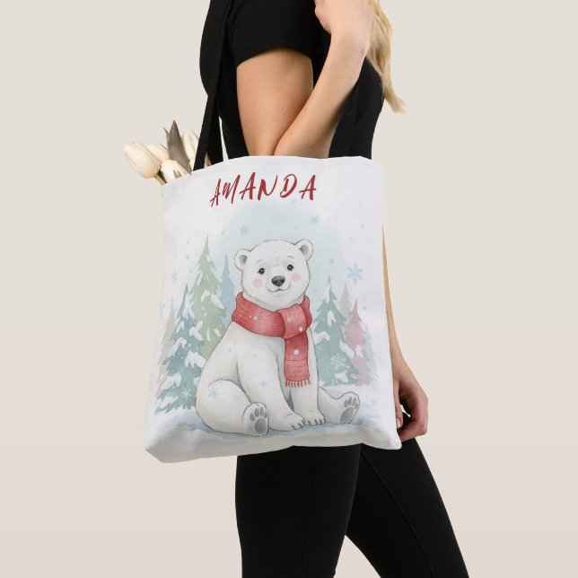 Cute watercolor Polar Bear Winter Tygkasse (Närbild)