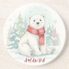 Cute watercolor Polar Bear Winter  Underlägg
