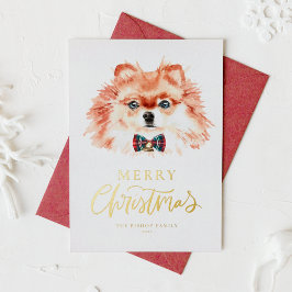 Cute Watercolor Pommern Hund God jul Helg Vykort