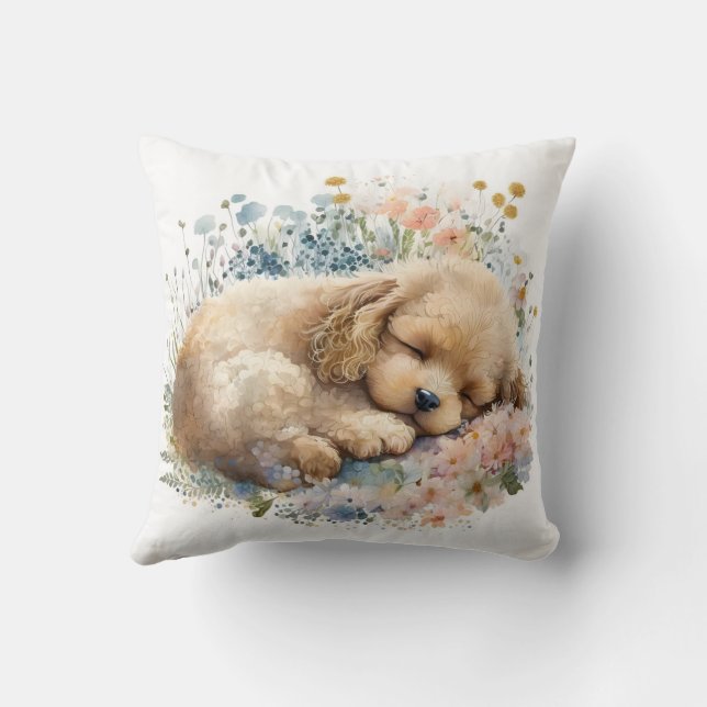 Cute Watercolor Poodle Dog Kudde (Baksida)