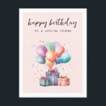 Cute Watercolor Presenter Balloons Friend Birthday Vykort<br><div class="desc">Gratulera till vänskapens glädje med vårt fina födelsedagskort! Det här kortet är perfekten för att skicka varmt önskemål till en speciell vän. Det är ett kort som fyller presenter och ballonger. Det hjärtliga budskapet "Grattis på födelsedagen till en Speciell vän" gör att den festliga utformningen får en personlig beröring. Säg...</div>