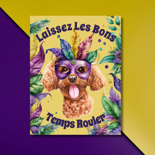 Cute Watercolor Pudel med mask Mardi gras Vykort