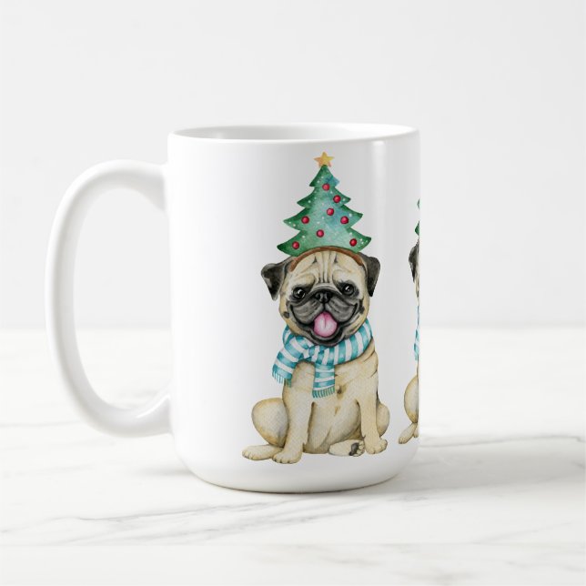 Cute Watercolor Pug-julpug Kaffemugg (Vänster)