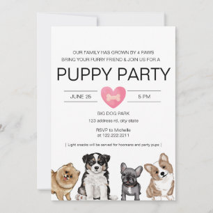 Cute Watercolor Puppy Party/Shower Inbjudningar