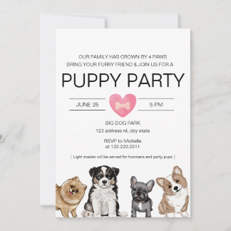 Cute Watercolor Puppy Party/Shower Inbjudningar
