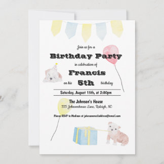 Cute Watercolor Puppy Themes Children's Birthday Inbjudningar