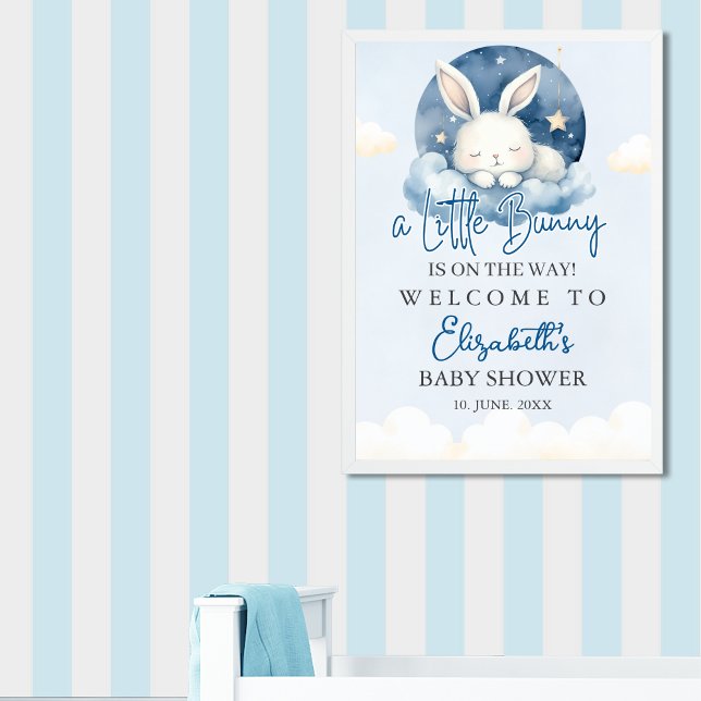 Cute Watercolor Rabbit Baby Shower Boy Poster (Skapare uppladdad)
