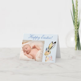 Cute Watercolor Rabbit Bunny Bild Påsk Blommigt Tack Kort