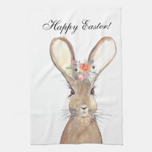 Cute Watercolor Rabbit Bunny Hare Påsk Blommigt Kökshandduk