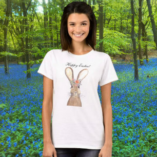 Cute Watercolor Rabbit Bunny Hare Påsk Blommigt T Shirt