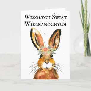 Cute Watercolor Rabbit Bunny Hare Påsk Blommigt Tack Kort