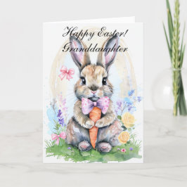 Cute Watercolor Rabbit Bunny Hare Påsk Blommigt Tack Kort