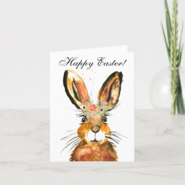 Cute Watercolor Rabbit Bunny Hare Påsk Blommigt Tack Kort