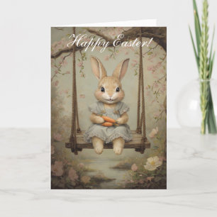 Cute Watercolor Rabbit Bunny Hare Påsk Blommigt Tack Kort