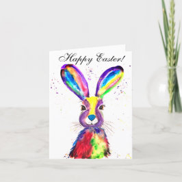 Cute Watercolor Rabbit Bunny Hare Påsk Blommigt Th Tack Kort