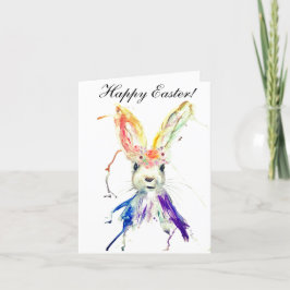 Cute Watercolor Rabbit Bunny Hare Påsk Blommigt Th Tack Kort