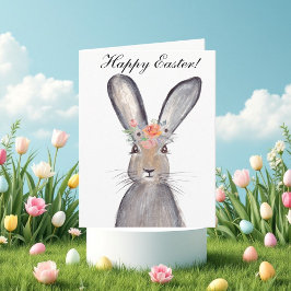 Cute Watercolor Rabbit Bunny Hare Påsk Blommigt Th Tack Kort