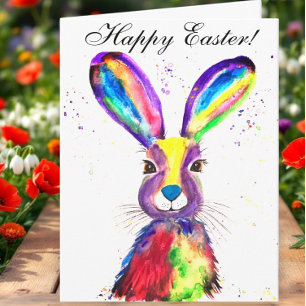 Cute Watercolor Rabbit Bunny Hare Påsk Blommigt Th Tack Kort