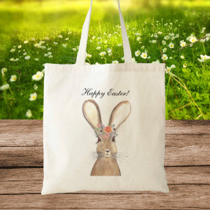 Cute Watercolor Rabbit Bunny Hare Påsk Blommigt Tygkasse