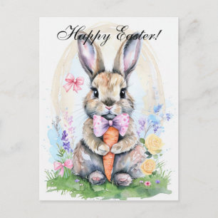 Cute Watercolor Rabbit Bunny Hare Påsk Blommigt Vykort