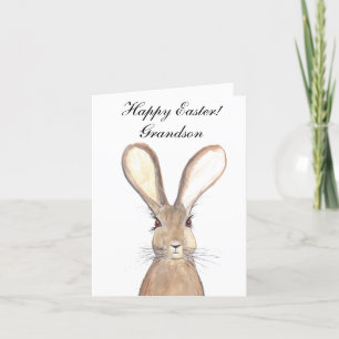 Cute Watercolor Rabbit Bunny Hare Påsk Grandson Tack Kort