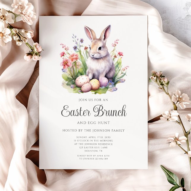 Cute Watercolor Rabbit Påsk Brunch Inbjudningar (Cute Watercolor Rabbit Easter Brunch Invitation)