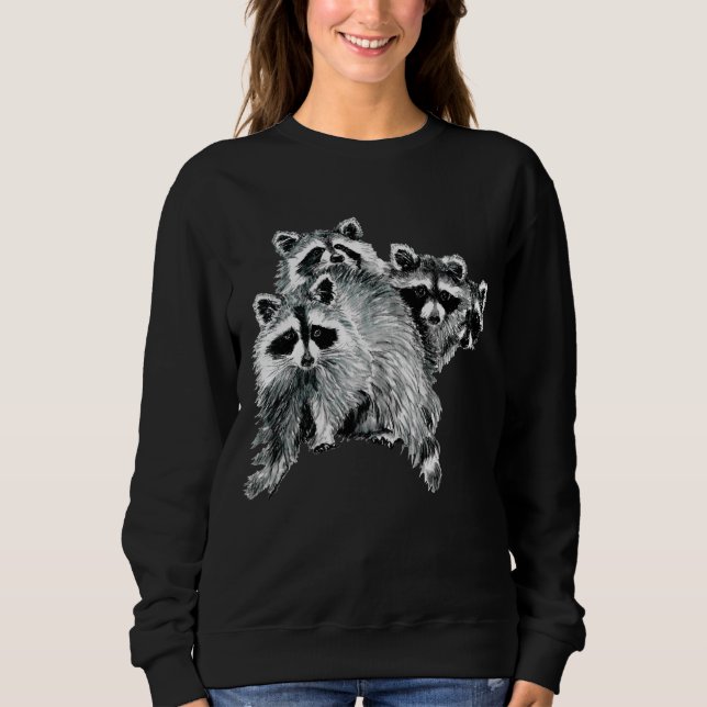 Cute Watercolor Raccoon Animal Family Roligt Art T Shirt (Framsida)