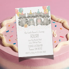 Cute Watercolor Raccoon Birthday bjudande Inbjudningar