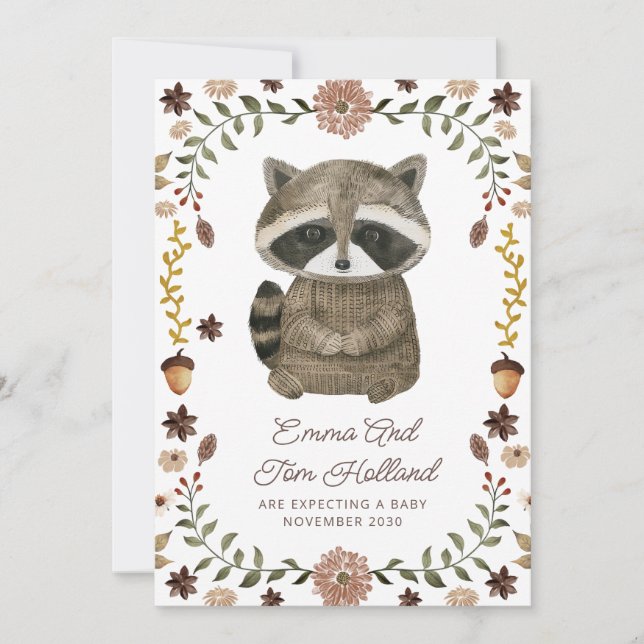 Cute Watercolor Raccoon Gravid Meddelande (Framsida)