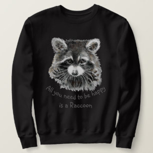 Cute Watercolor Raccoon Lycklig inspirational Lång Ärmad Tröja