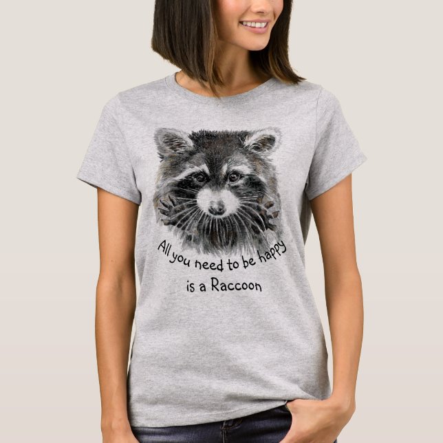 Cute Watercolor Raccoon Välj Lycklig-inspiration T Shirt (Framsida)