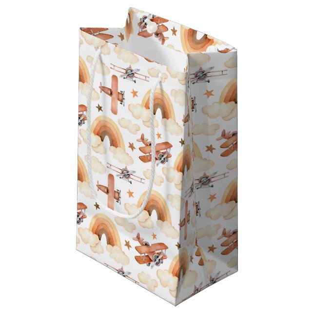 Cute Watercolor Rainbow Airplan Mönster (Framsidan Vinklad)