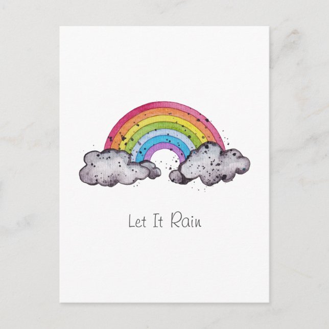 Cute Watercolor Rainbow and Clouds Helg Vykort (Framsida)