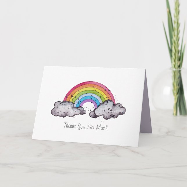 Cute Watercolor Rainbow and Clouds Kort (Framsida)