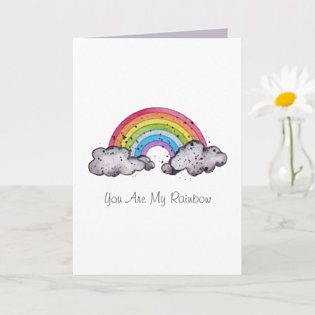 Cute Watercolor Rainbow and Clouds Kort (Liten växt)